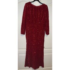 Romagic Dress Velvet Maxi Sequin Long Sleeve Red Romantic Evening Party Glam XL